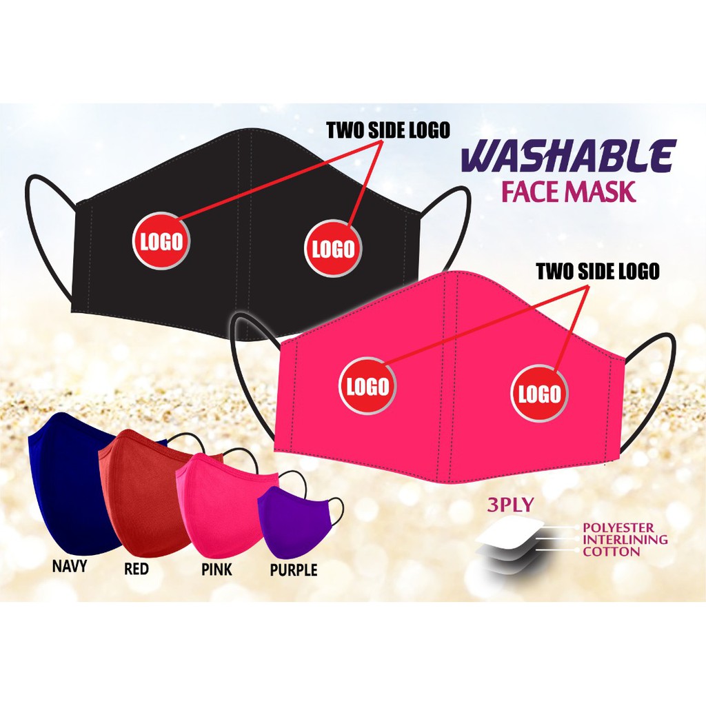 CUSTOM MADE FACE MASK + OWN NAME (ADULT) 2 SIDE LOGO [WASHABLE] [REUSABLE] [3 LAYER FACE MASK