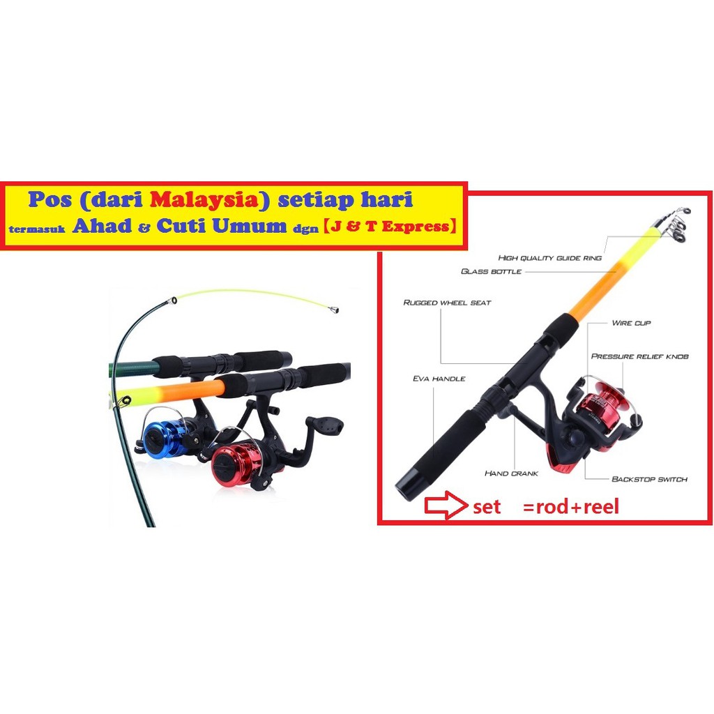 Joran Pancing Pemancing Ikan Fishing Rod Pole Spinning Reel Memancing Full Set Kolam Sungai laut Gla