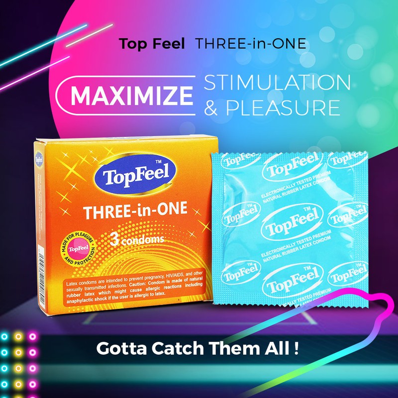 4 Box Top Feel 3 in 1 Premium Latex Condoms 3 Pcs/Box Smooth Ribbed