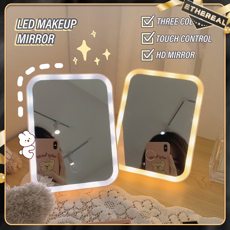 LED Makeup Mirror Touch Screen 3 Light Portable Standing Folding Vanity