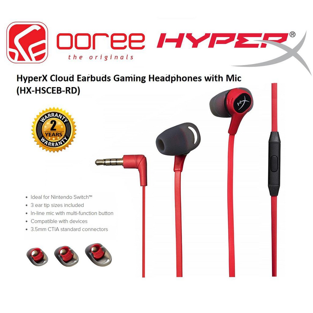 HyperX Cloud Earbuds Gaming Headphones with Mic HX-HSCEB-RD
