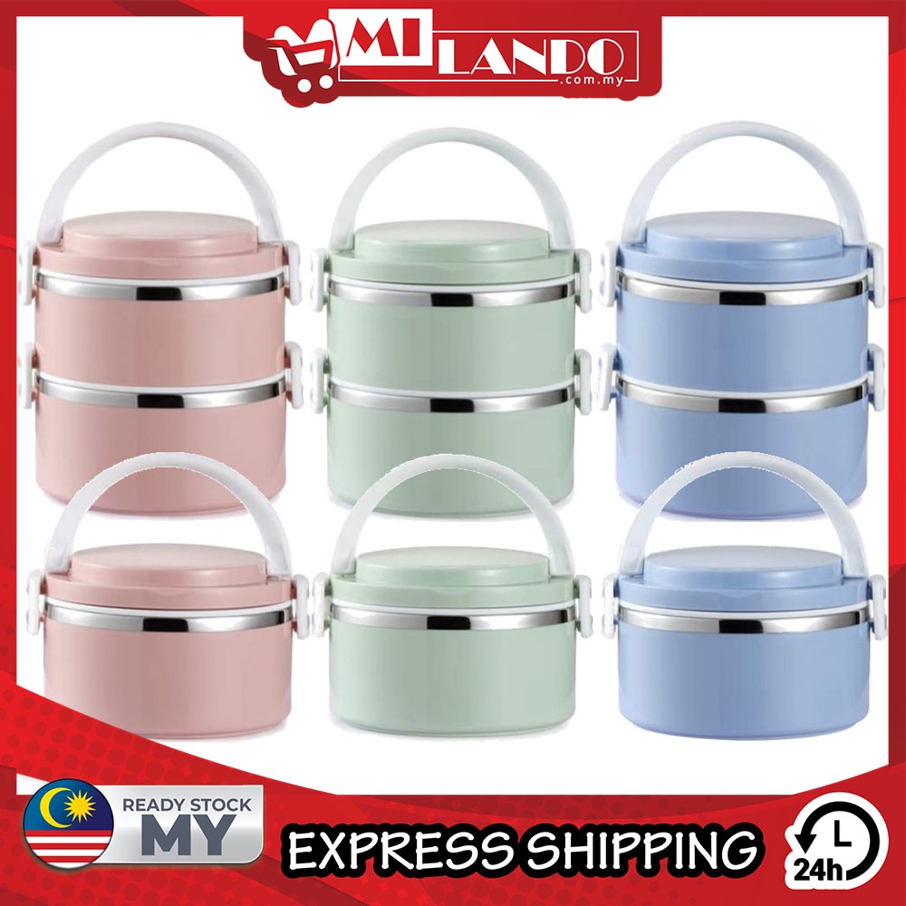(2layer) MILANDO Stackable Insulated Lunch Box 2Layer Stainless Steel