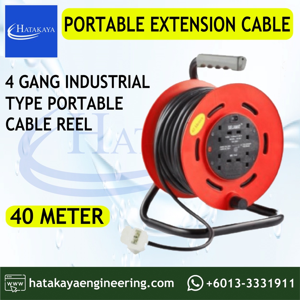 HTKY 4 Gang 40 Meter Portable Extension Cable Reel Plug Wire Heavy Duty