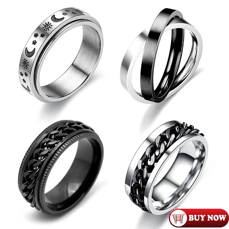WOW Rotate Freely Spinning Stainless Steel Anxiety Ring For Women Moon ...