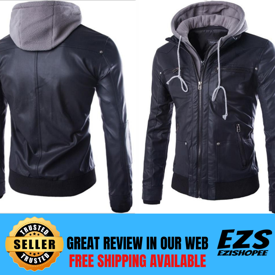 Jaket Hoodie Hooded Jacket Jackets Rider Motor Kulit Leather Sintetik ...