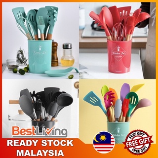 8-12PCS Pink/Black/Green/Mint Green Silicone Kitchenware Set for