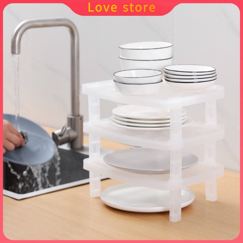 A44 Single Layer Stackable Dish Plate Storage Organizer Transparent