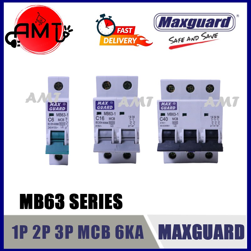 MAXGUARD MB63 1P 2P 3P MCB 6KA 6A 10A 16A 20A 32A 40A 63A | Shopee Malaysia