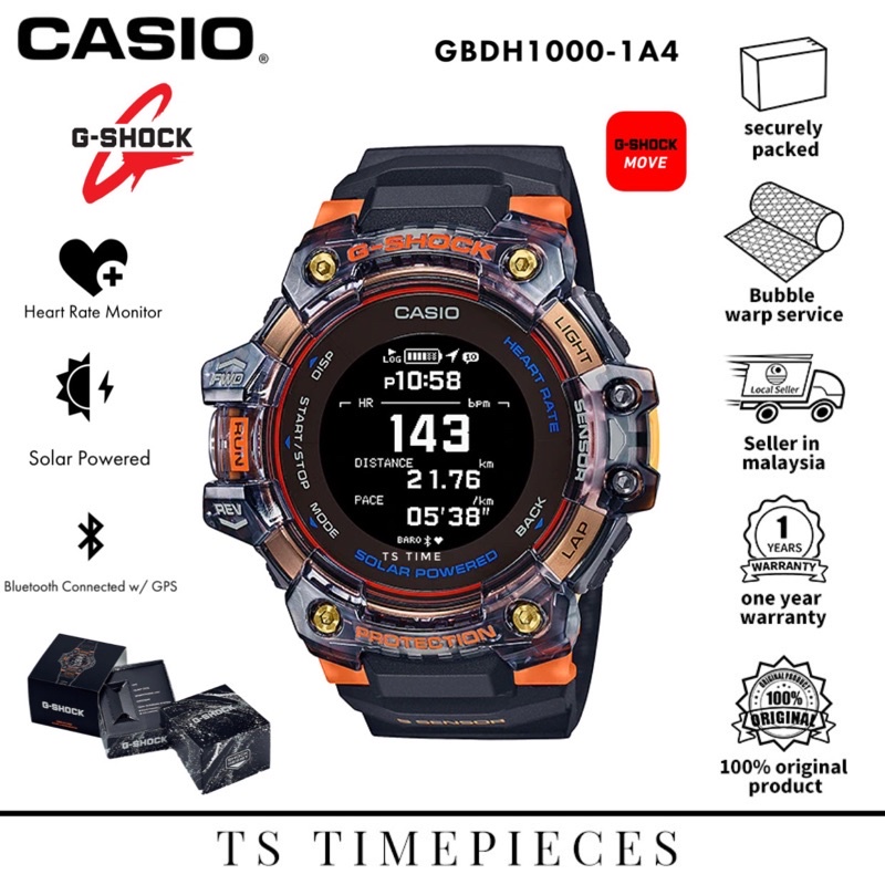 G SHOCK Heart Rate Monitor and GPS BLACK x NEON DRANGE GBD-H1000