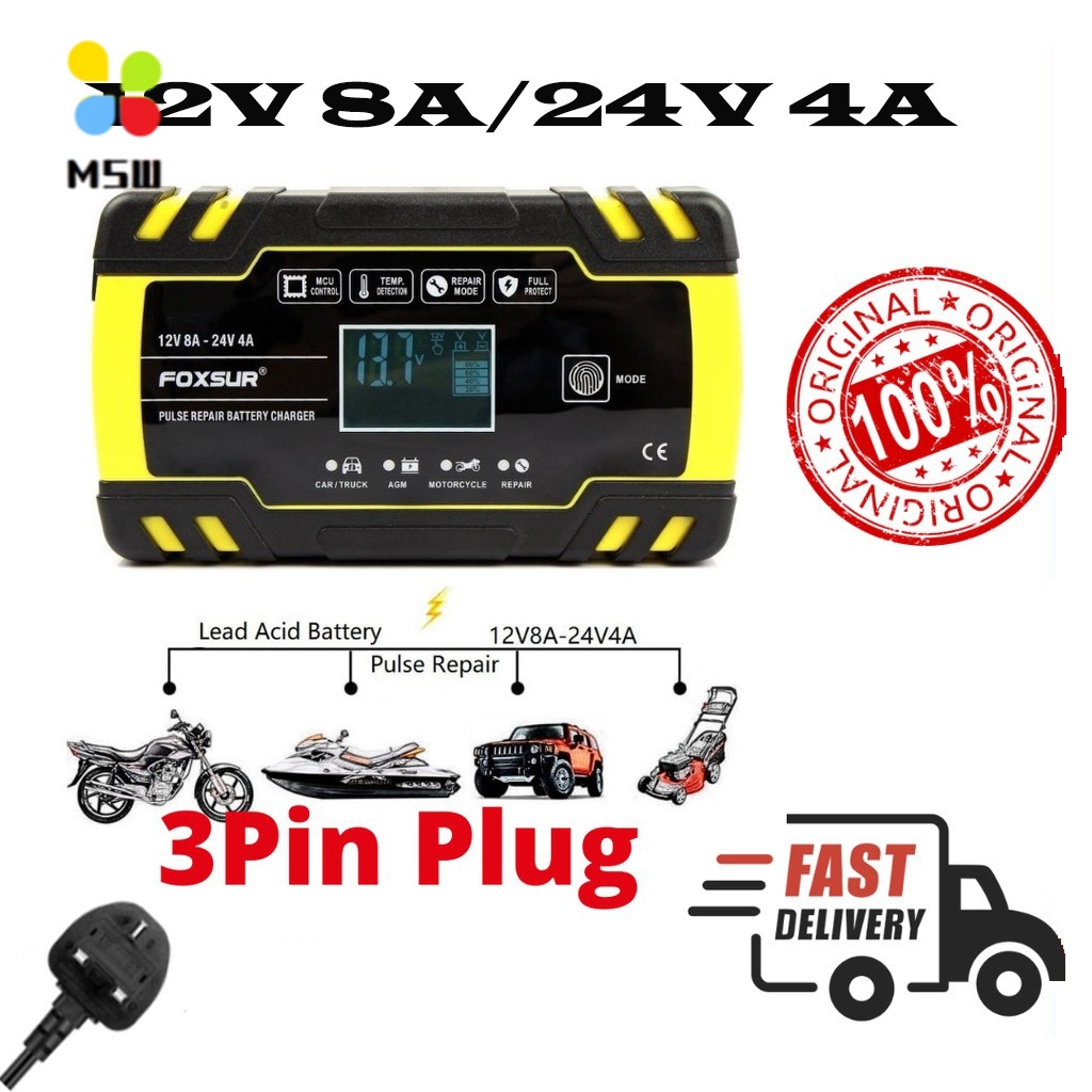 FOXSUR 12V 8A/24V 4A Lorry Car motorcycle 3-stage LCD touch screen lead ...