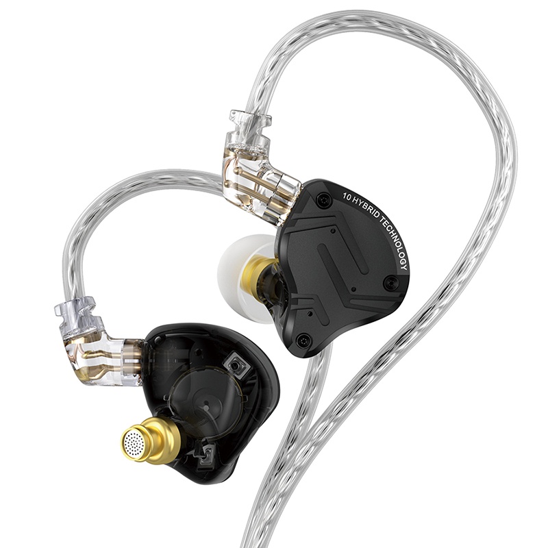 Linsoul KZ ZS10 Pro In-Ear Monitor Earphones – 4BA+1DD 5 Driver Hybrid, Hi-Fi Metal IEM With Detachable Cable (Black)