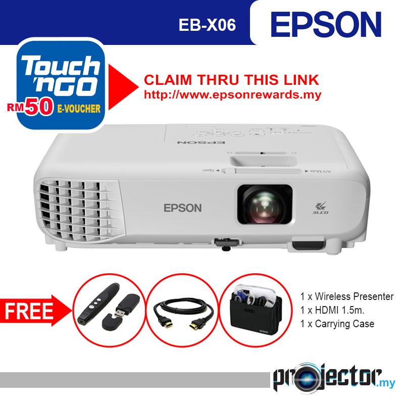 Epson EB-X06 XGA 3600 Lumens 3LCD Business Multimedia Projector