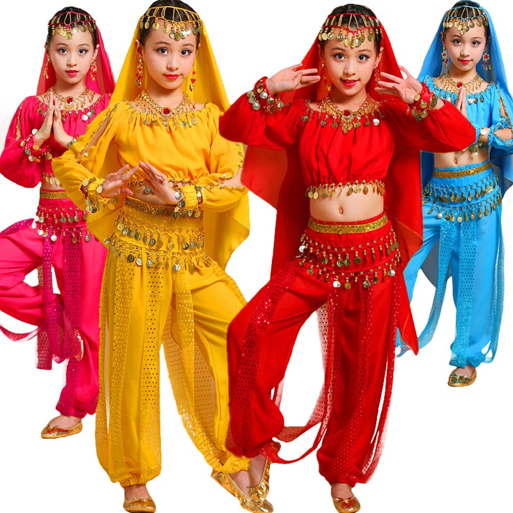 Ready Stock 7pcs Kids&Adult Chiffon Belly Dance Dress Gypsy Women Halloween  Costume