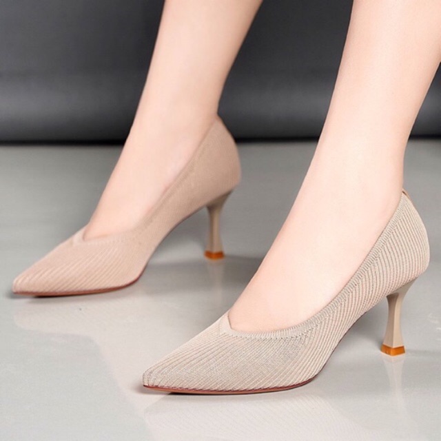 Stretch Fabric Material Comfort 7cm Heel Korean Lady Shoes Shopee Malaysia