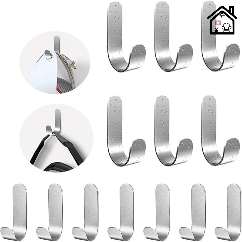 J Shape Adhesive Wall Hooks, Heavy Duty Stainless Steel for