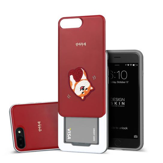 100 Authentic Korean DesignSkin Extreme Heavy Duty Phone Cover w Sliding Card Holder Case for Apple iPhone Red Corgi