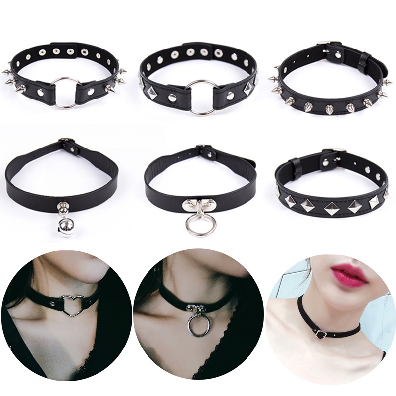 JJDreams Gothic Choker Spike Rivet con collare in pelle PU punk regolabile a 3 strati