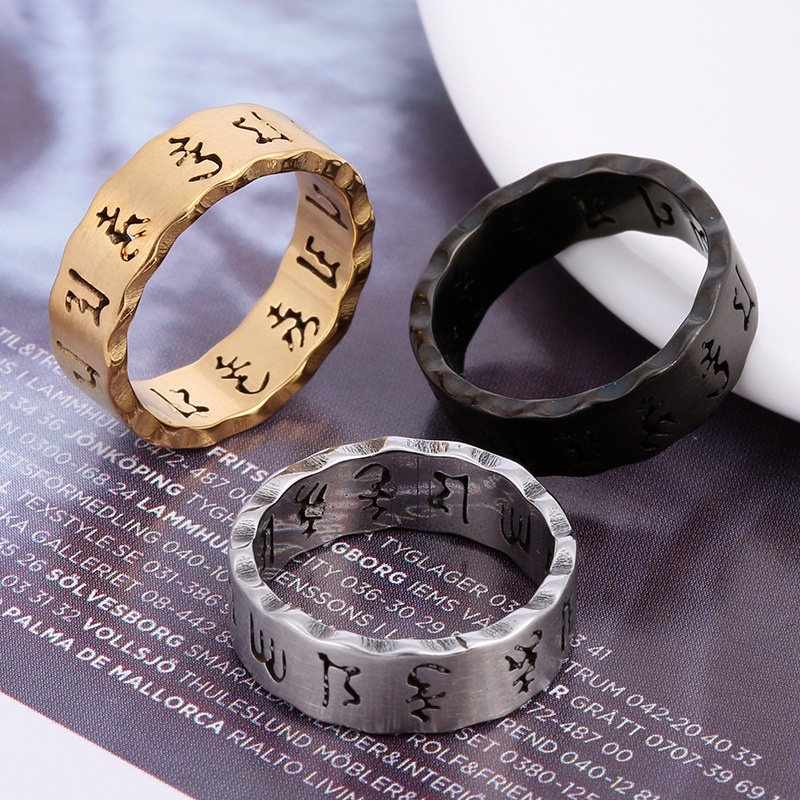 Brand new titanium steel 6mm hollowed-out ancient writing ring,retro ...