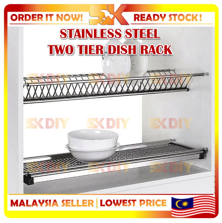 STAINLESS STEEL DISH RACK FOR KITCHEN CABINET HANGING DISH RACK RAK PINGGAN  600MM 800MM 900MM