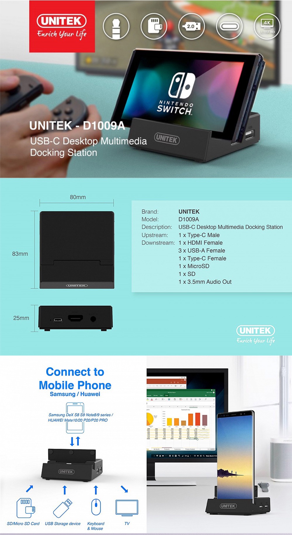 Unitek USB Type-C Multimedia Gaming Station Support Nintendo 