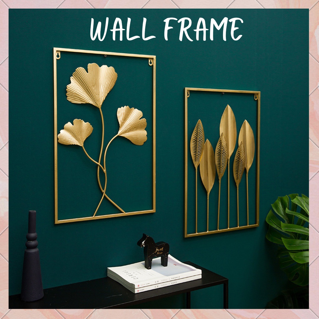 Metal Golden Leaves Wall Frame Decoration Hiasan Dinding Ruang Tamu ...