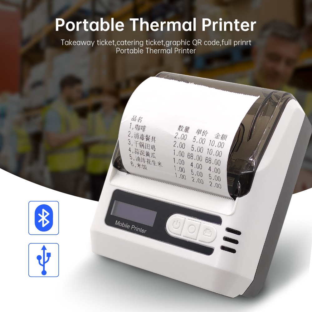 Sticker Label Receipt Printer 58mm 2inch Pocket Mini Size Thermal ...