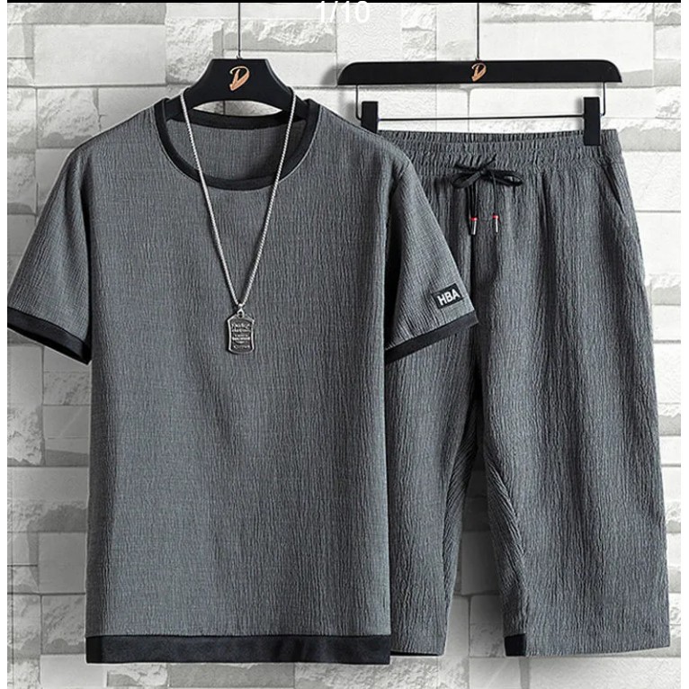 Ice Silk suit men's summer loose large size casual sports suit men's