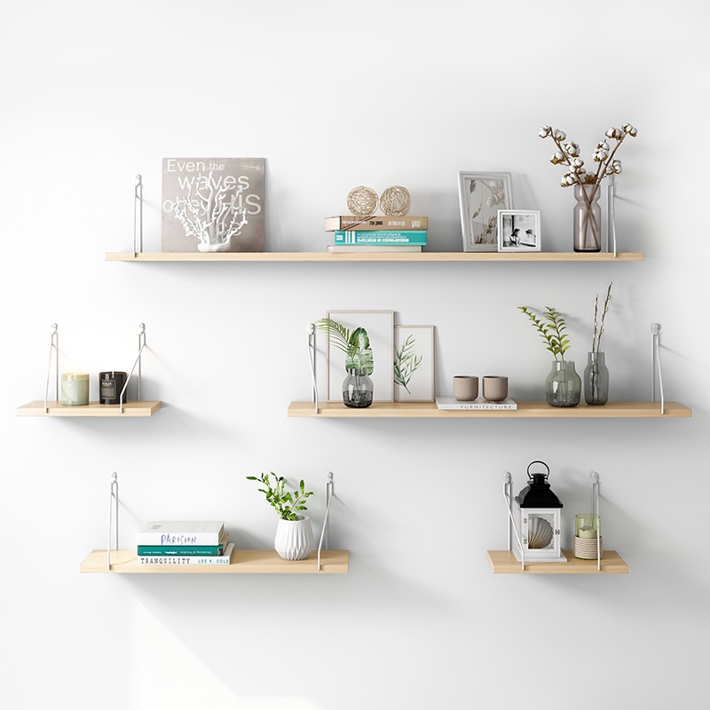 POP Wall Hanging Rack Wall Storage Shelf Decorative Rack Ikea Rak Dinding Oak White Color Wall