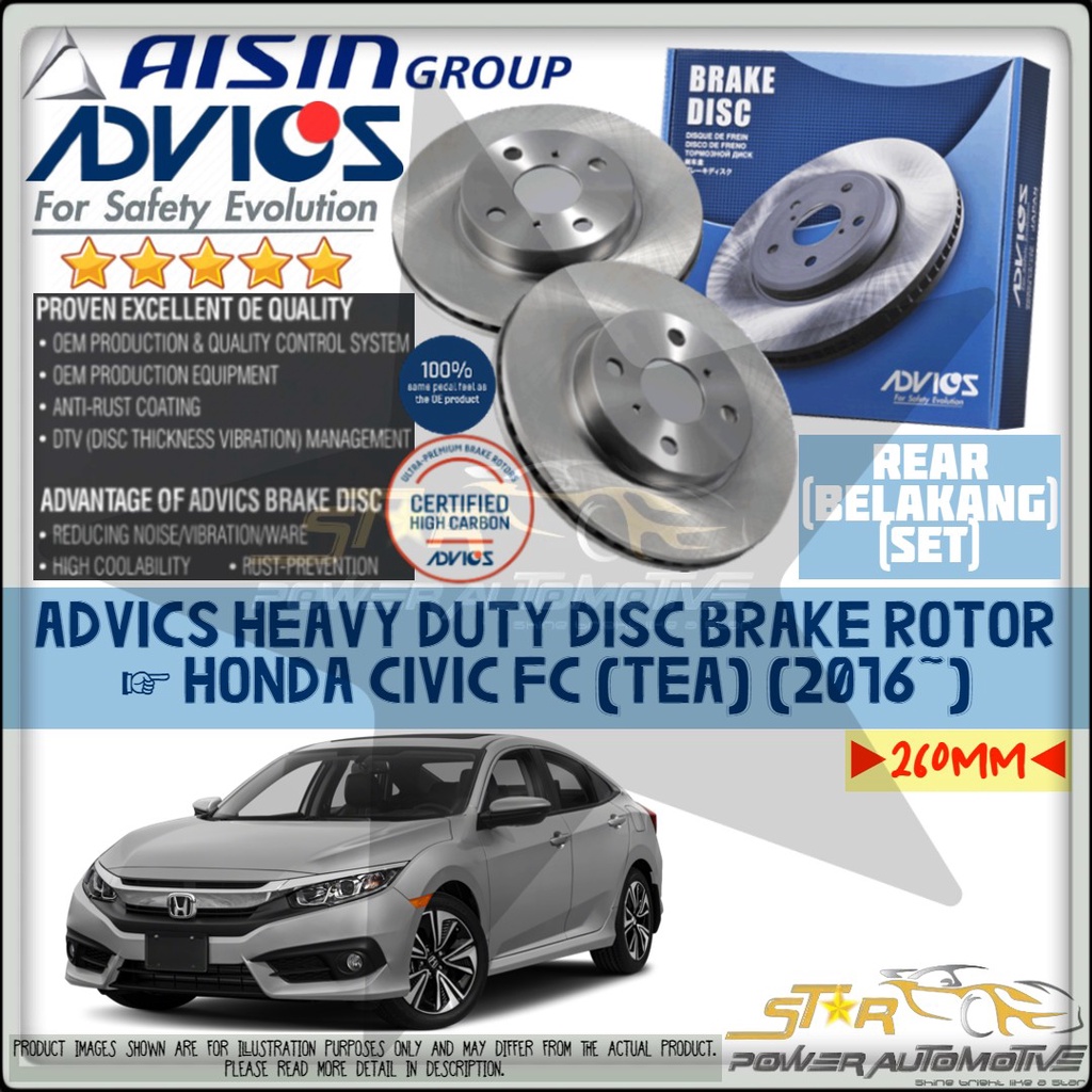 AISIN ADVICS Heavy Duty Honda Civic FC TEA (2016~) Brake Disc Rotor Set ...