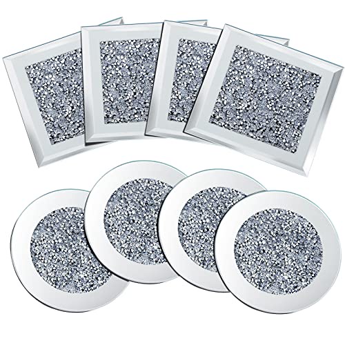 Glass Mirrored Coaster, 4 x 4 Inch Crushed Diamond Coaster 100% ...
