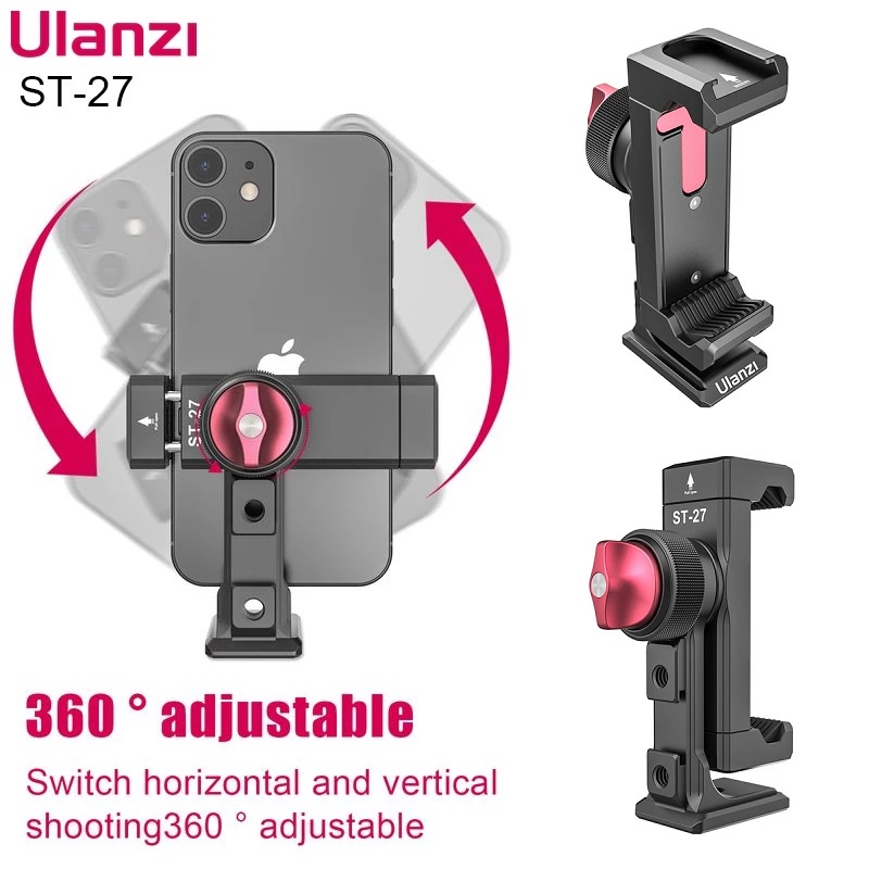 ULANZI ST-27 Metal Phone Holder Clip Vlog Cold Shoe Tripod Mount 360 ...