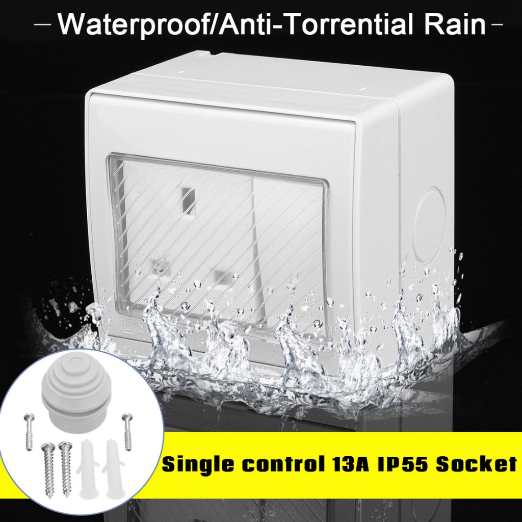 Waterproof IP55 Electrical Outdoor Power Damp Proof 13A UK Plug Single