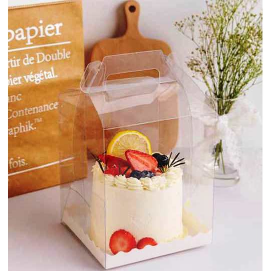 Transparent Cake Box Packaging PET Square With White Tray With Handle ...