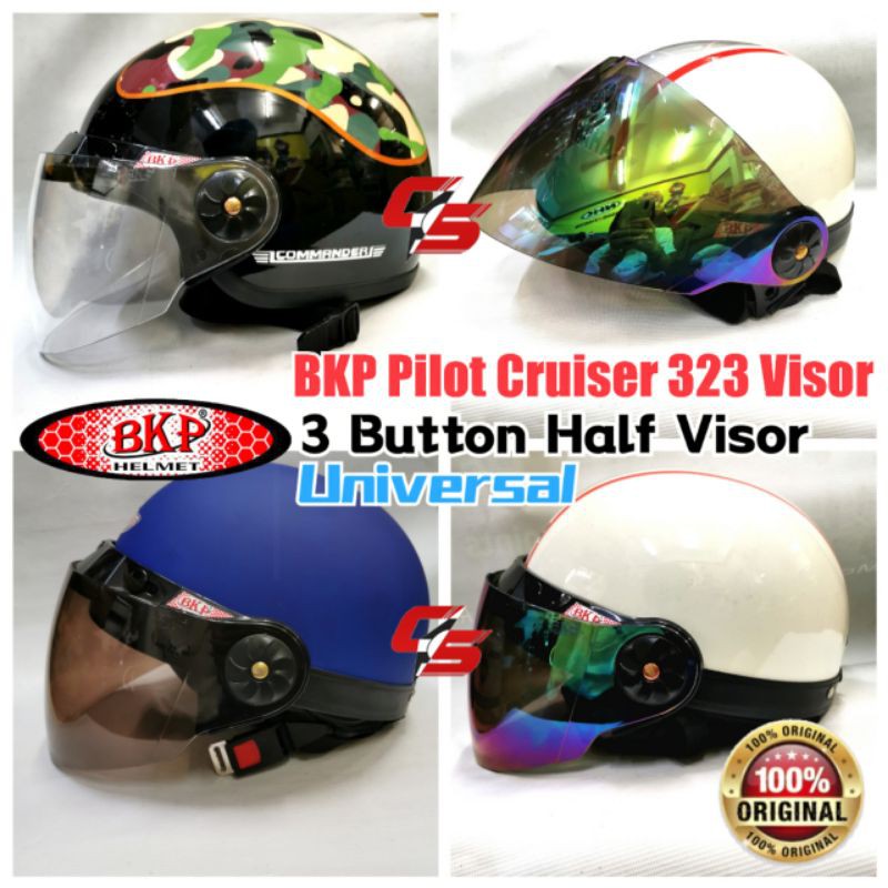 BKP Pilot Cruiser 323 Helmet Visor Siang Malam Universal 3 Button Half