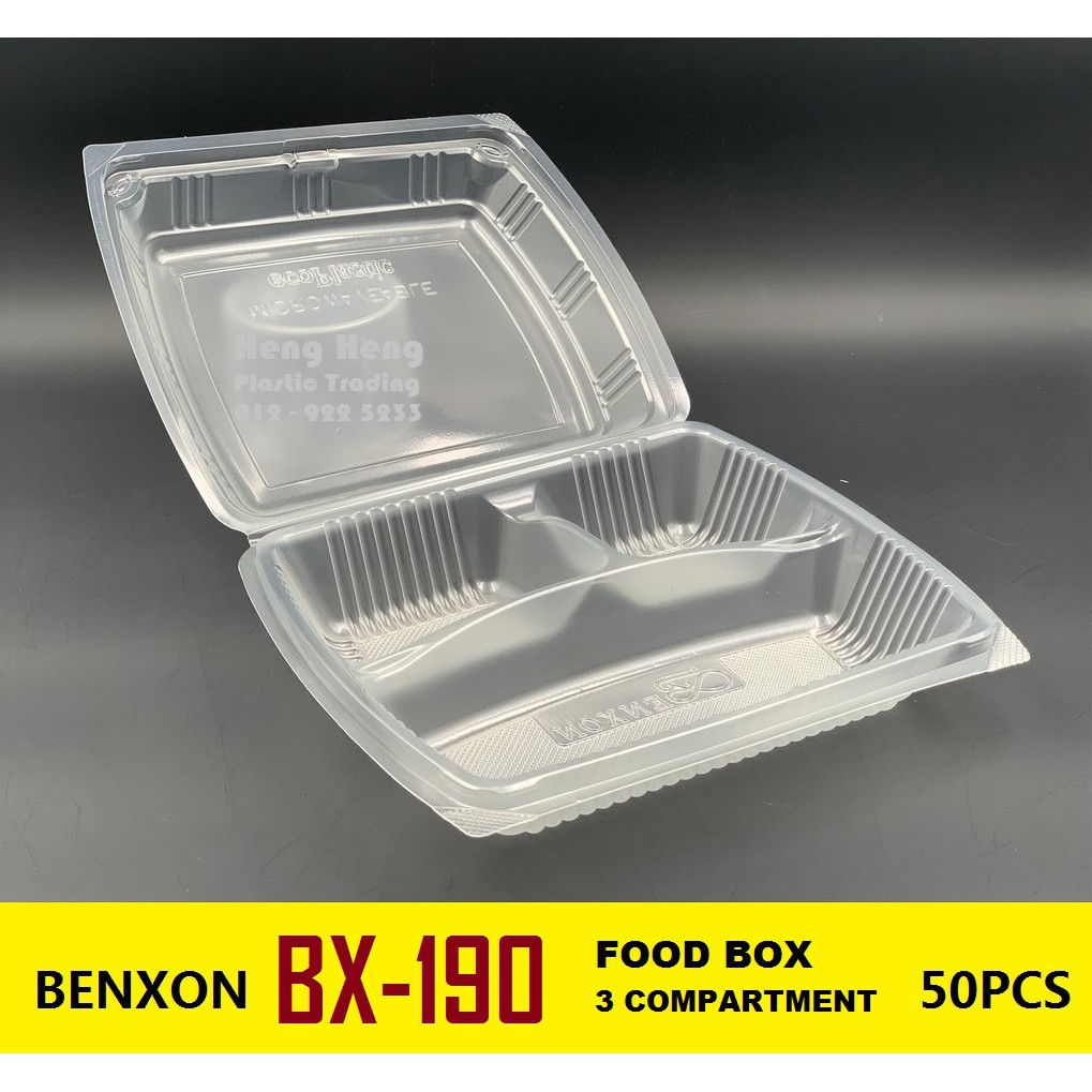 BX-190 LUNCH BOX 3 COMPARTMENT /BX290 EXTRA BIG Lunch Box [ 50pcs± ] BENXON Disposable PP Plastic Food Box