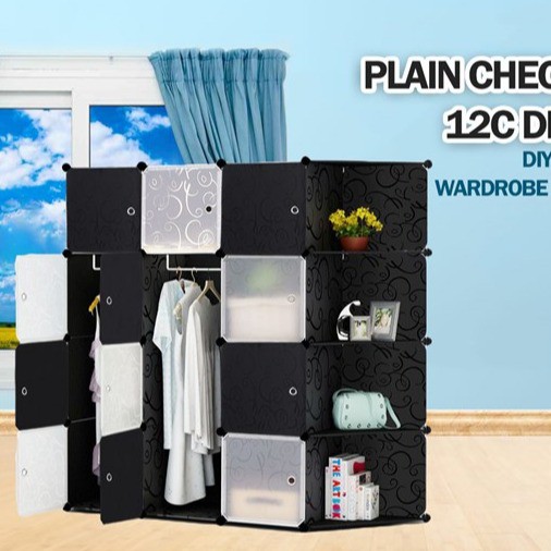 PLAIN CHECKER BLACK 12C DIY Rack Storage Cabinet Wardrobe Corner Rack ...