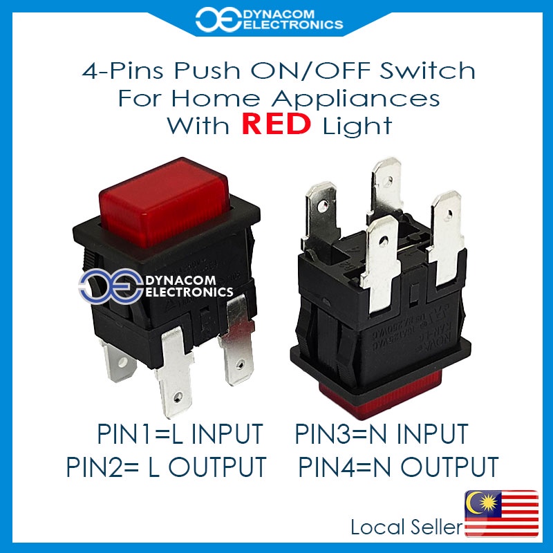 1PC 4-Pins Push ON/OFF RED Light Switch Vacuum, Dryer Electrolux, Gas ...