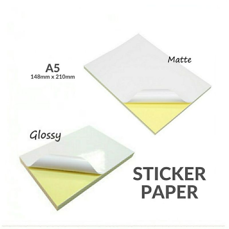 A5 STICKER PAPER 50pcs / 100pcs / SIMILI/MATTE & GLOSSY/MIRRORKOTE  MULTIPURPOSE / Air Waybill / AWB / Kertas Pelekat