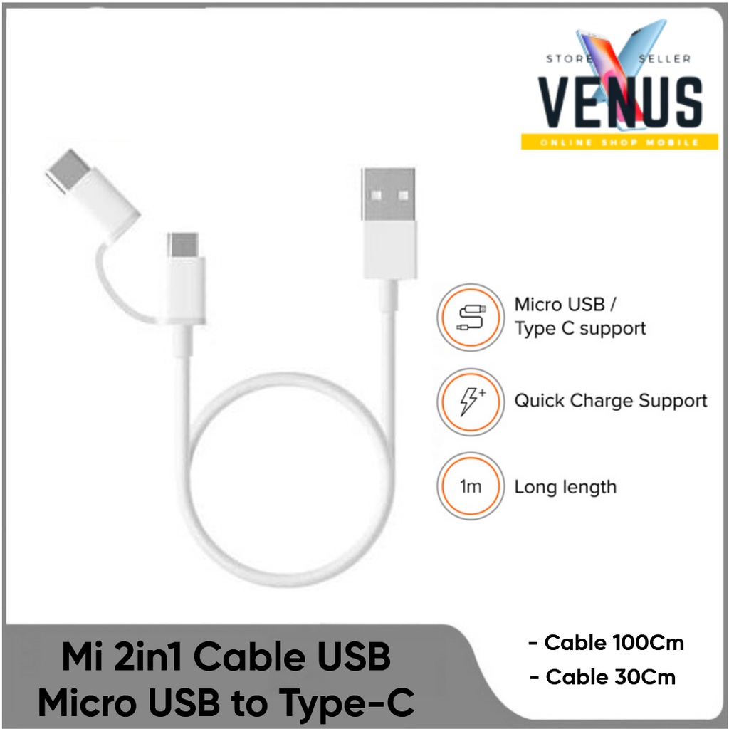 Mi 2in1 USB Cable Micro USB to Type-C 30/100cm | Shopee Malaysia