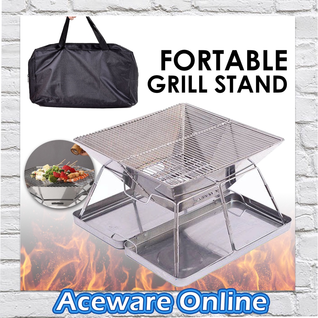 Stainless Steel Barbeque Grill Stand Carrying Box Portable NonStick