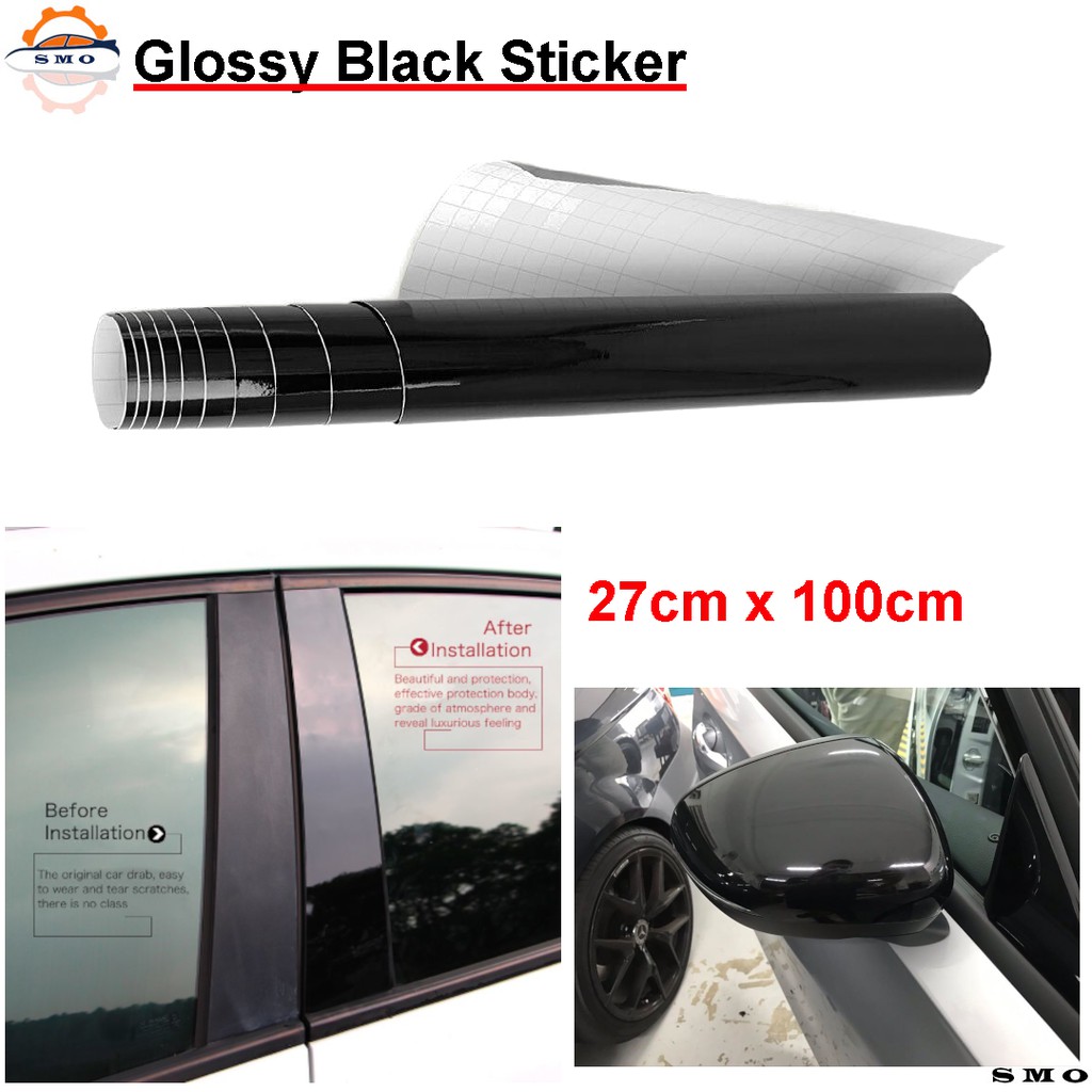 Glossy Black Sticker Car Motorcycle Side Mirror Door Pillar Vinyl Wrap ...