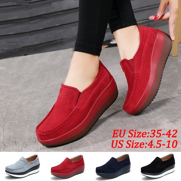 Women's Leather Wedge Loafers, Woman SlipOn Platform Walking Shoes