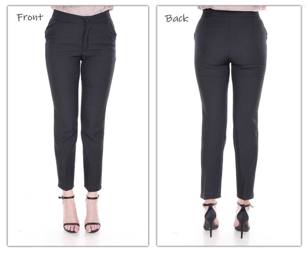 US Ladies Women Plain Weave Straight Cut Slack Work Long Pant - Black ...
