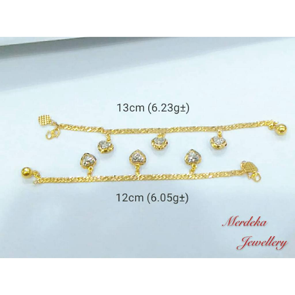 Merdeka 916 Baby 2c Heart Bracelet / Emas 916 Bayi 2c Gantung Heart ...