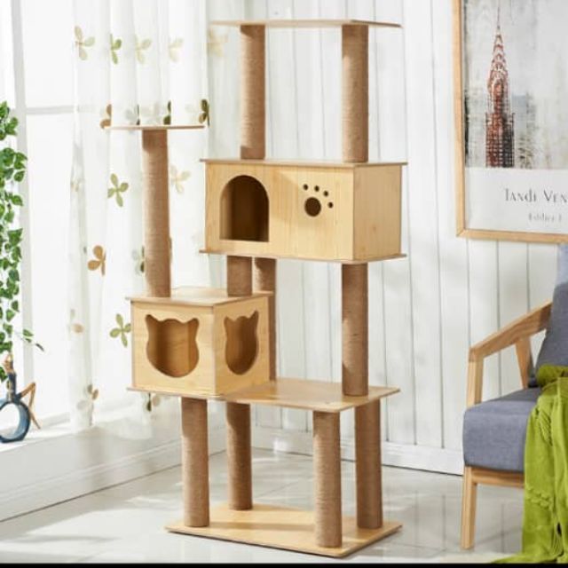 150cm Big Wooden Cat Tree Scratcher Tower Condo Furniture Playhouse Cat