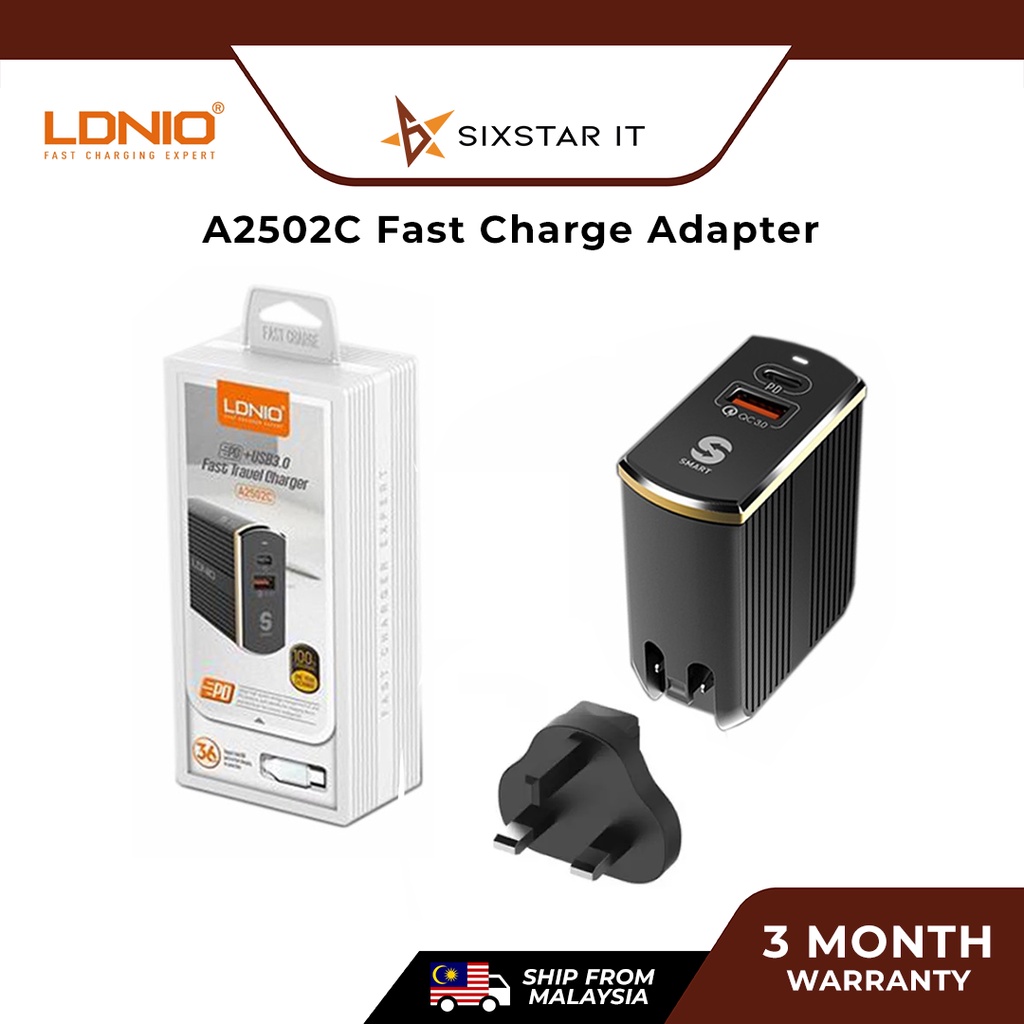 Ldnio A2502C Type C PD Port + QC3.0 USB Port Fast Charger (UK 3-Pin ...