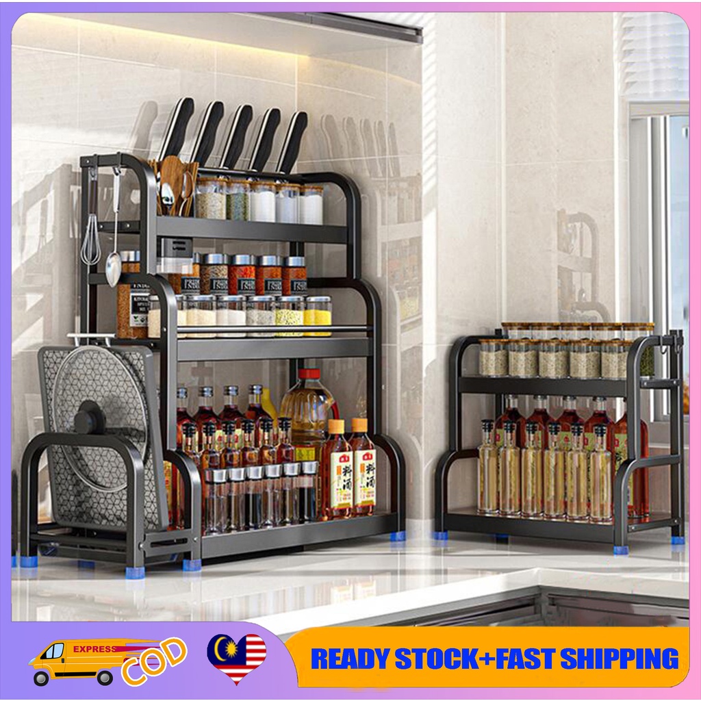 【Ready stock】2/3 Tier Stainless Spice Rack Metal Kitchen Rak Seasoning ...