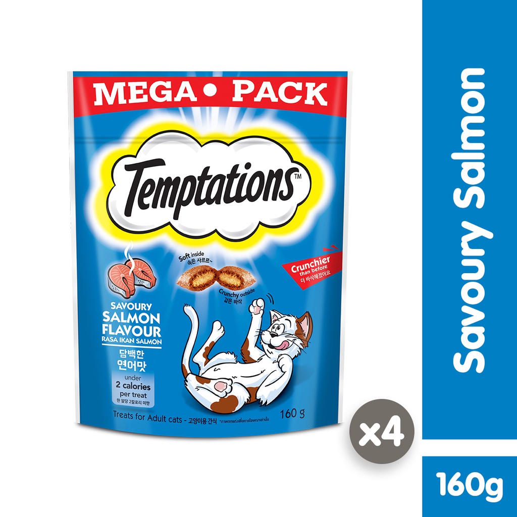 TEMPTATIONS Cat Treats Savory Salmon Flavor, 160gx4. Cat Treat with