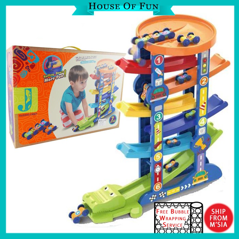 Car Ramp Toys 7 Floor Slide Rail Car Race Tracks for Toddlers with 8
