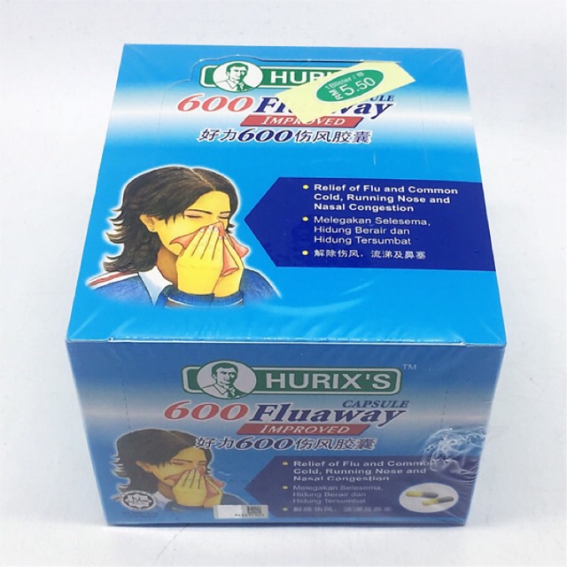 HURIXS 600 FLUAWAY CAPSULE 好力 600 伤风丸 ( 6 capsules X 24 blisters ...